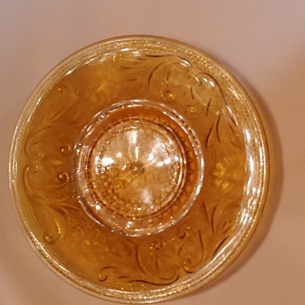 Vintage Tiara Crystal Cup & Saucer Set of 4 Sandwich Pattern Amber Indiana Glass - Picture 7 of 13
